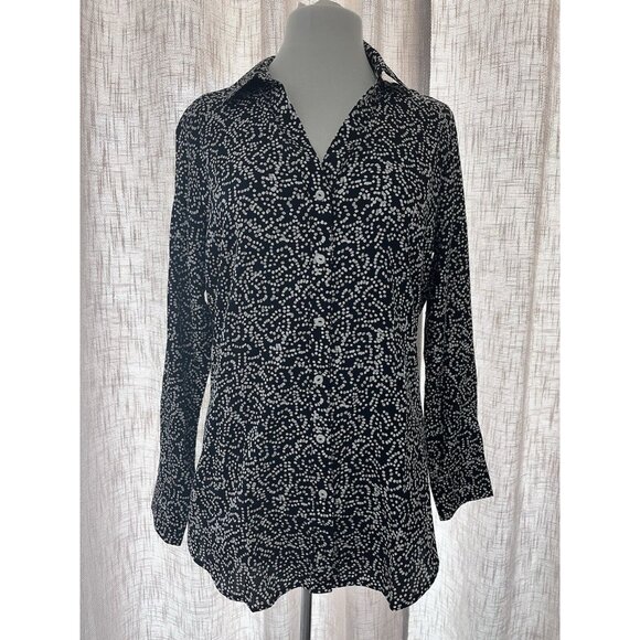Foxcroft Tops - Foxcroft size 12 black multi long sleeve Faith Glitter dots button front top $94